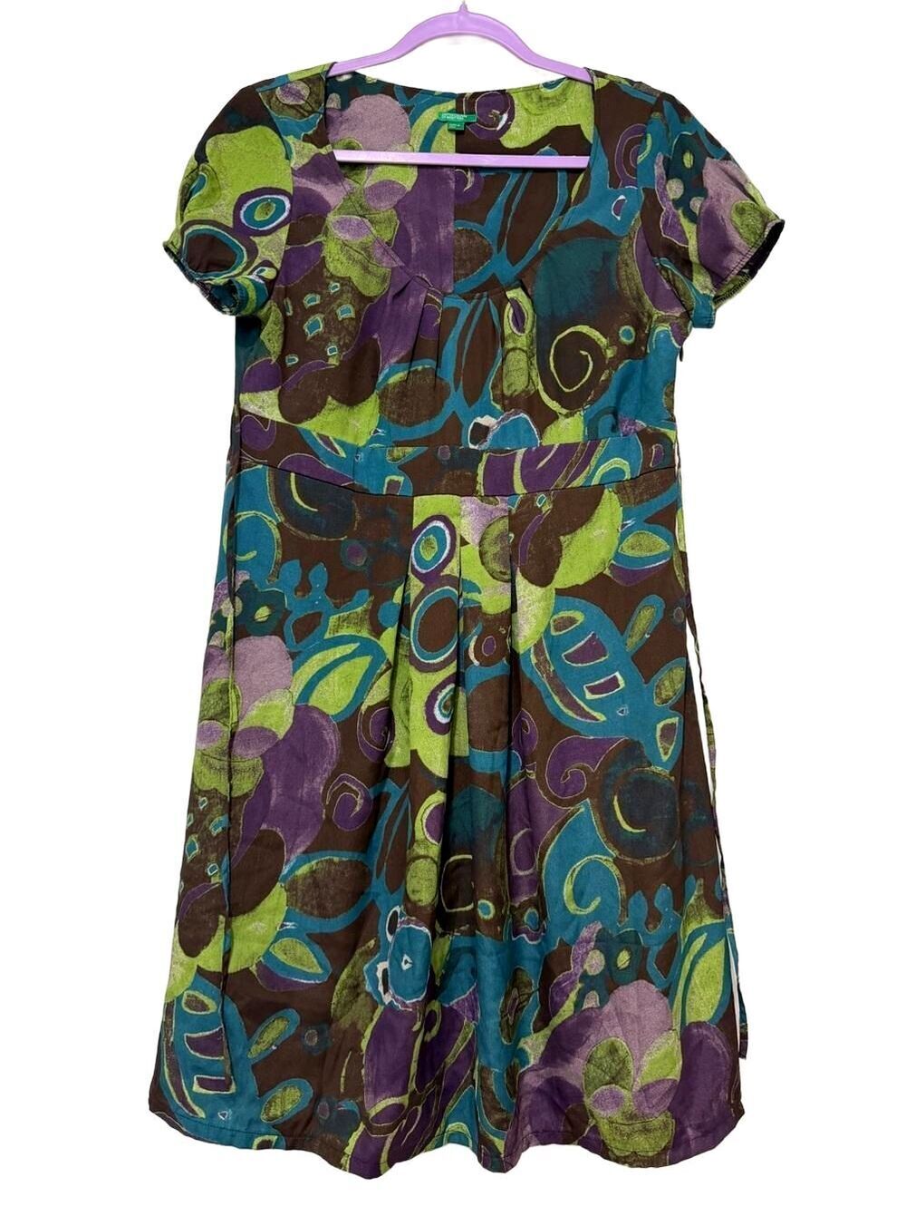 United Colors of Benetton Abstract Print Dress Medium Y2K Retro Italy